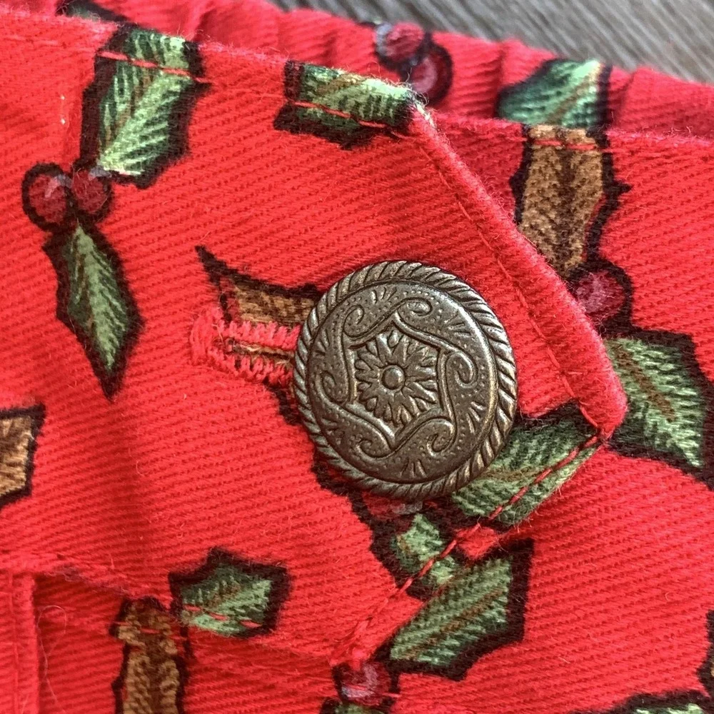 Sun River Skirt Womens Medium Red Christmas Holly Poinsettia Border Print Cotton